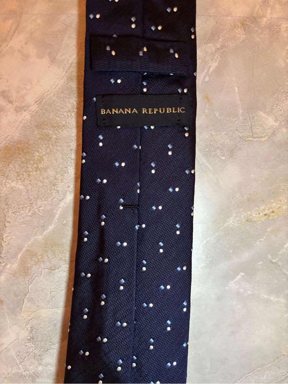 Banana Republic Navy Silk Tie with White and Light Blue Dots